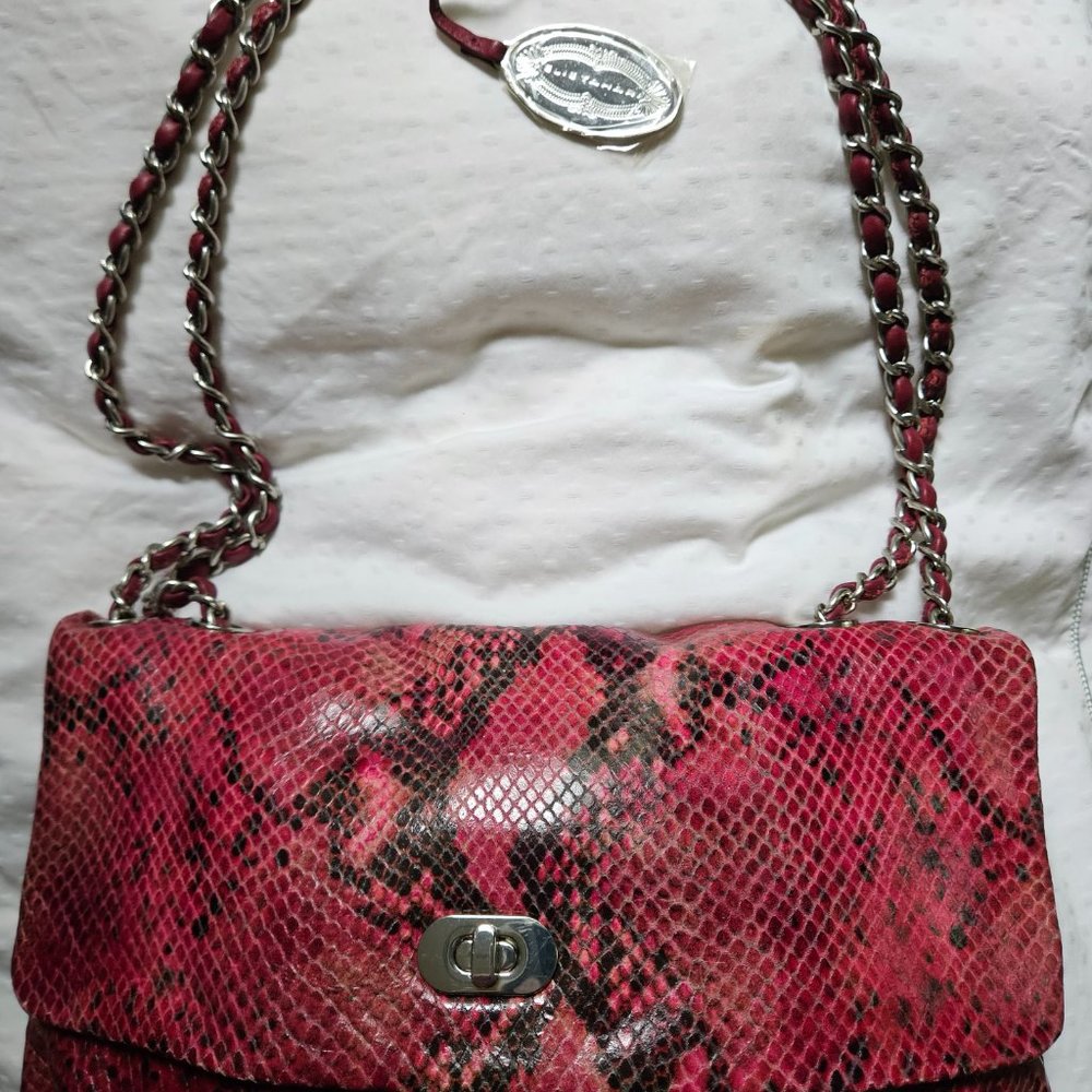 BRAND NEW!  ELIE TAHARI PURSE - 100% LEATHER - DEEP RASPBERRY/BLACK PYTHON PRINT
